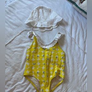 Jacadi Lemon print Swimsuit and scalloped summer hat
